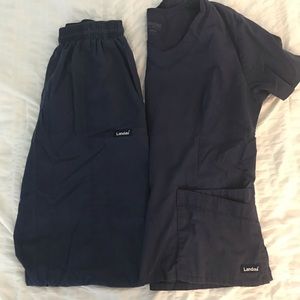 Set of navy blue Landau Scrubs (top and bottom)
